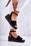 Women's Suede Wedge Sandals Black Cortena