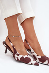 Stiletto Pumps With Open Heel In Brown-White Dots Talira