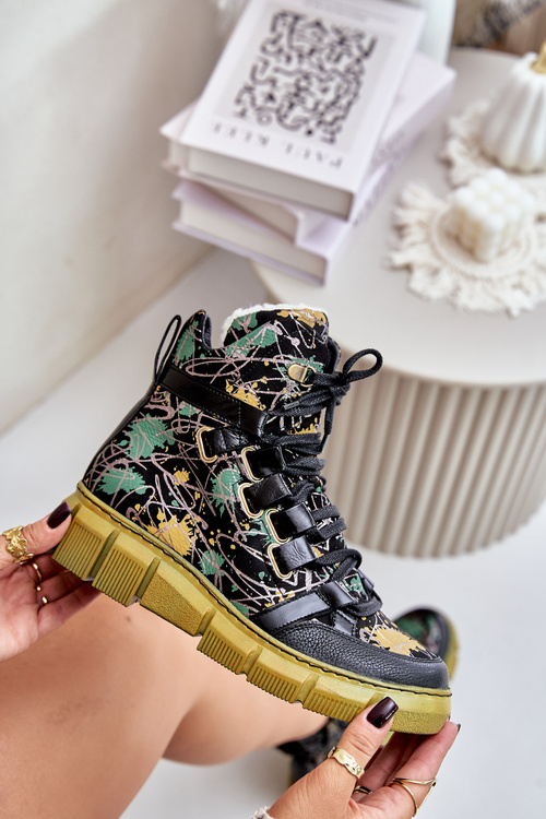 Leather Flat Lace-Up Ankle Boots Maciejka 06158-07 Yellow-Black