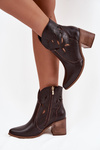 Women's perforated ankle boots made of genuine leather on a heel Zazoo 3690 chocolate