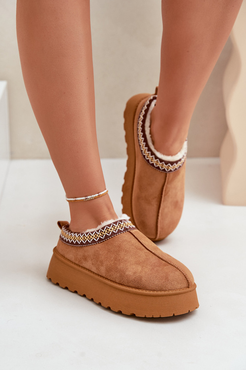 Snow Slippers On Platform With Embroidery Camel Tamilda