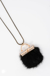 Women's Necklace with Pompon and Crystals Black
