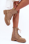 Women's Leather Lace-up Boots Beige Faustina