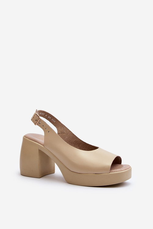 Zazoo 40376 Leather Sandals On Chunky Heel Beige