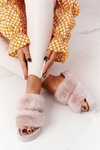 Platform Slippers With Fur And Cubic Zirconia Beige Wow!
