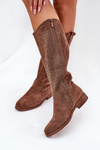 Flat Heel Boots With Perforated Pattern Brown S.Barski HY51-062