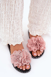 Ladies Slippers With Fabric Flowers Pink Elachase