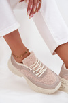 Women's Sneakers With Rhinestones And Sheepskin Light Beige Zarika
