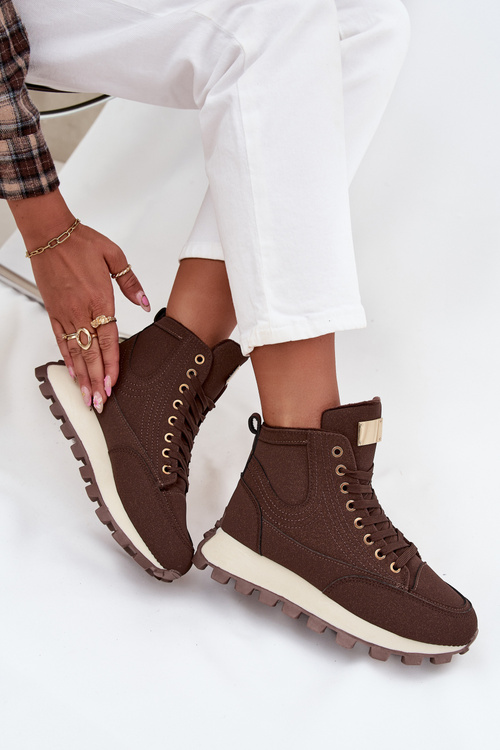 Damskie Trapery Ocieplane Sznurowane Platforma Brązowe Marivira