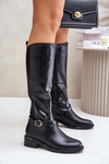 Warm Knee High Boots With Buckle And Zipper Black Seavella