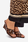 Lacquered women's wedge sandals leopard brown Nelithin