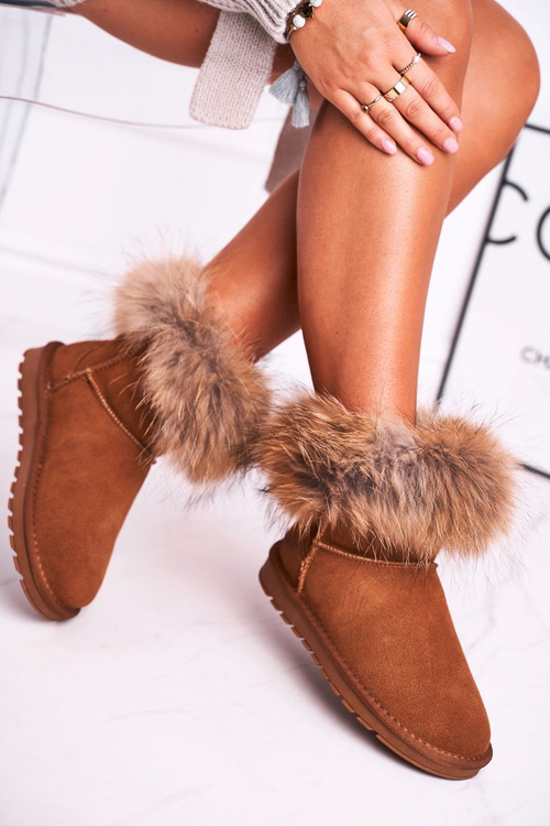 Women's Leather Snow Boots With Eko Fur Camel Alexa