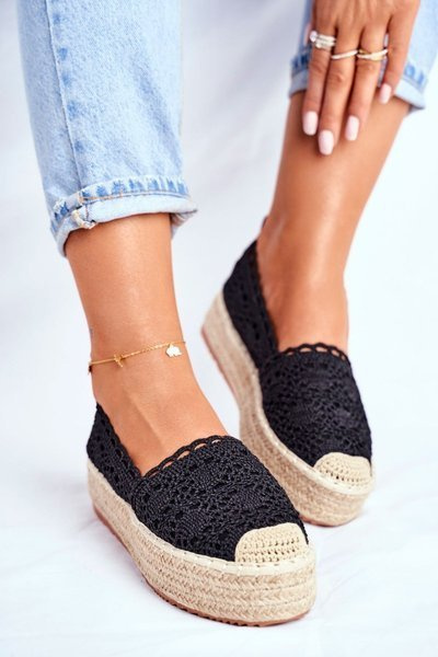 Women's Lace Espadrilles Black Platform Desante
