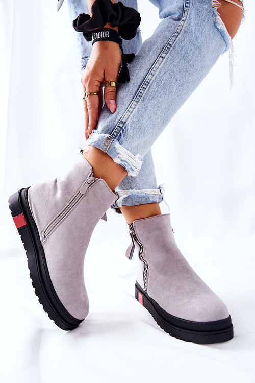 Platform Suede Lace-up Booties Grey Nessa