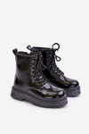 Insulated girls boots lacquered with zipper black Novita