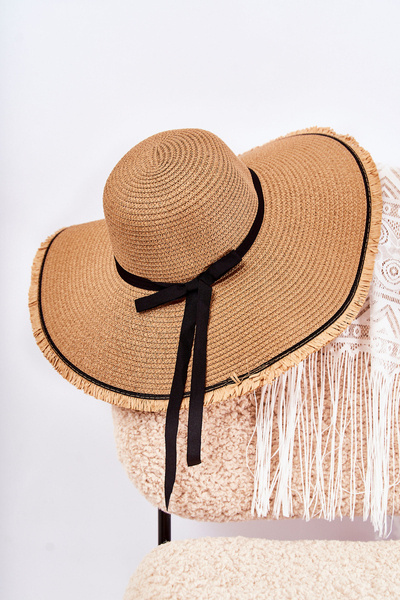 Women's Hat With Black Stripe Beige Mady