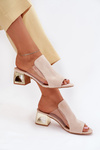 Women's sandals on golden heel light beige Tessira
