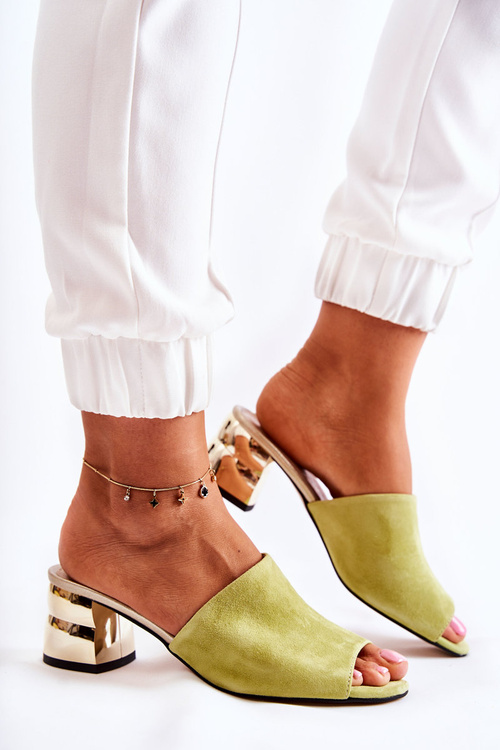Women's Suede Slippers On Heel Green Perry
