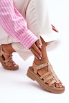Sandały Skóra Płaskie Paseczki Beżowe Diosa D-27
