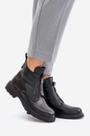 Leather Ankle Boots With Flat Heel Warm Black Komisa
