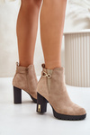 Warm Women's Ankle Boots with High Block Heel Beige Terisanna