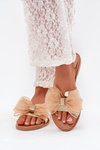 Ladies flat sandals with tulle bow gold Tanira
