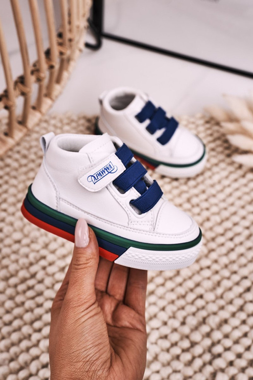 Children's High Sneakers With Welt White Navy Blue Baxter