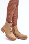 Leather Ankle Boots with Flat Heel Beige Azulenn