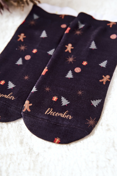 Feet Socks Christmas pattern Black