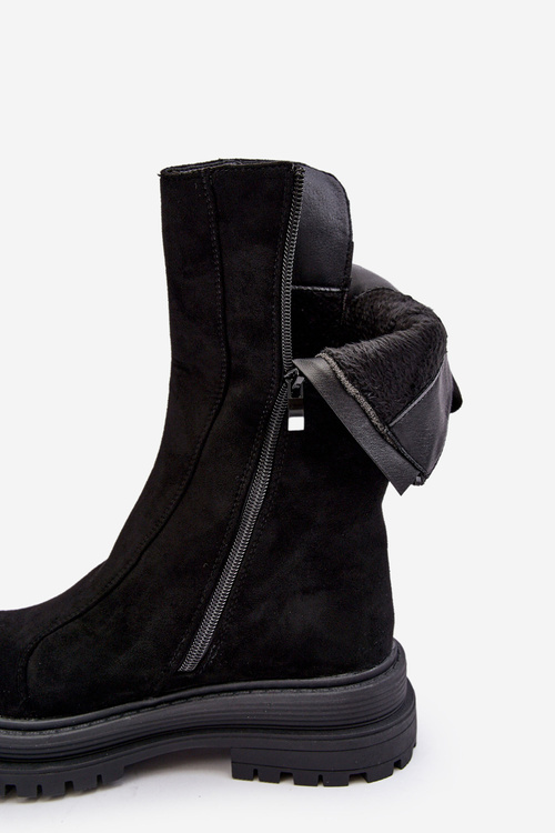 Suede Lined Flat Heeled Boots Black Palimra