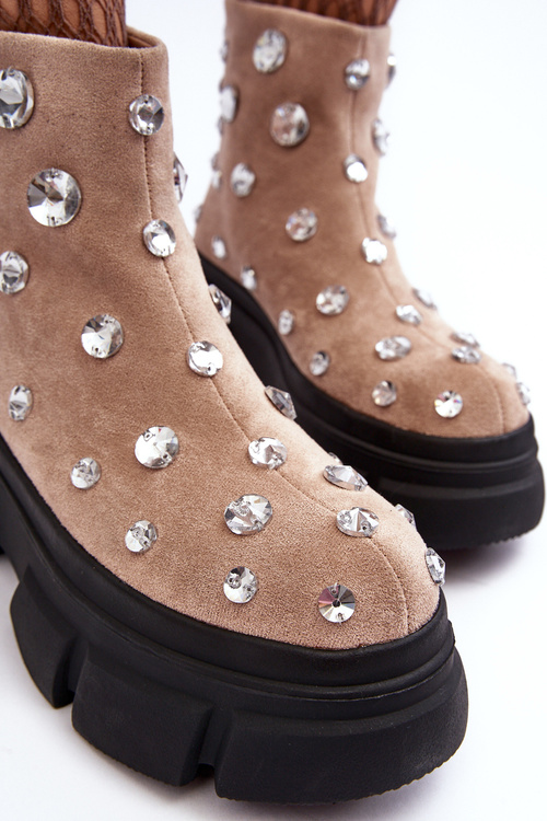 Soft Suede Boots with Crystals D&A MR870-83 Beige
