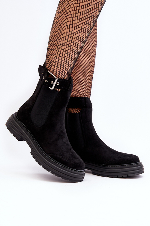 Suede Ankle Boots On Massive Sole Black Ozaro