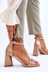 Leather Triangular Heel Sandals Beige Laura Messi 2595