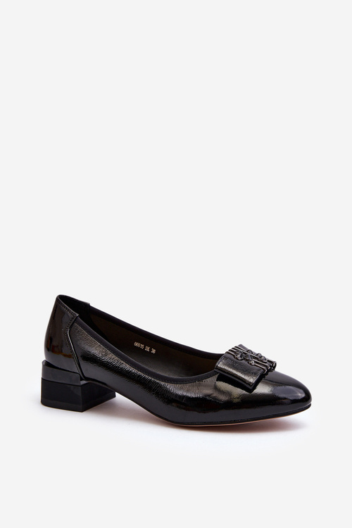 Black Patent Court Shoes with Block Heel Ilvanna