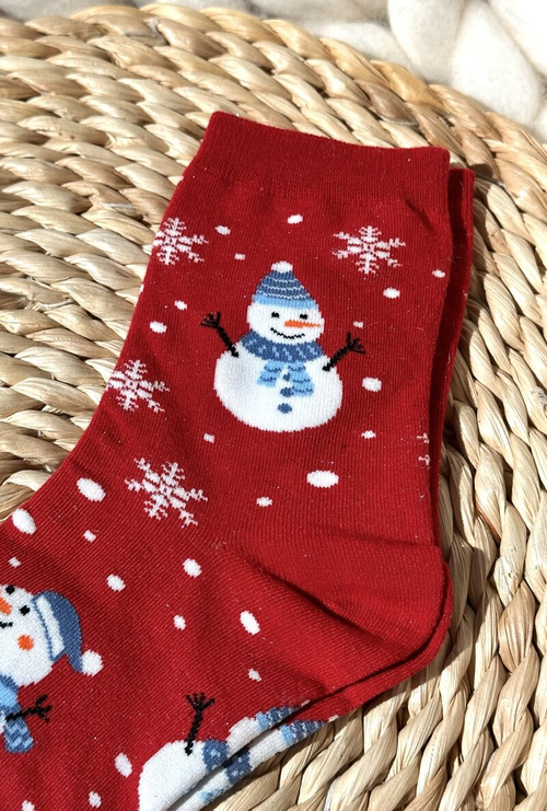 Women's Christmas Socks With Snowmen Red