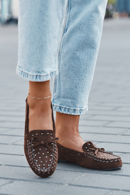 Embellished Women's Loafers Made of Eco Suede Brown Prissine