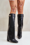 Women's Eco Leather Boots With Rolled Shaft On Heel Black Avamora