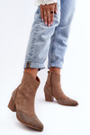 Women's Embellished Cowboy Boots On Heel Beige Eleduana