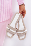 Flat Ladies Slippers With Strap And Buckle Beige-White Zilina