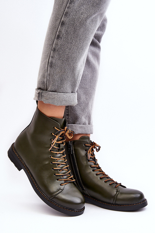 Leather Boots Shoes Women's Green Ethel
