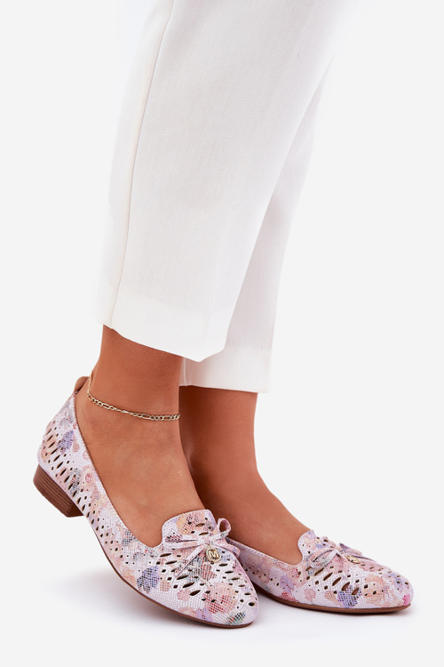 Perforated Ballerinas With Bow In Flowers Eco Suede Multicolor Amepitrea