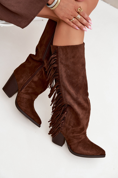 Women's Cowboy Boots With Fringes On A Heel Brown Tivara