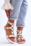 Women's Leather Sandals With Large Studs White Mishigan
