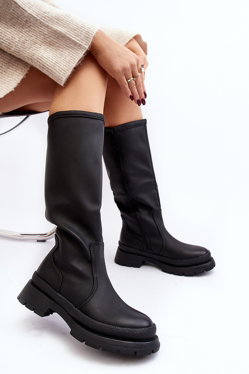 Women's Insulated Flat Heel Boots Black Desiren