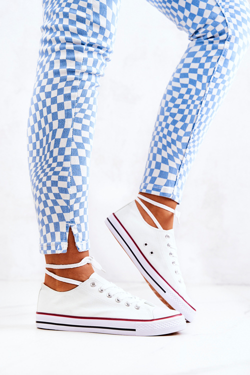 Women's Classic White Sneakers With Red Stripe Omerta
