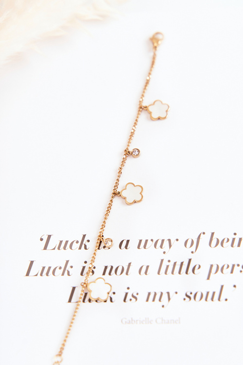 Bransoletka Łańcuszek Kwiaty Złoto-Biała