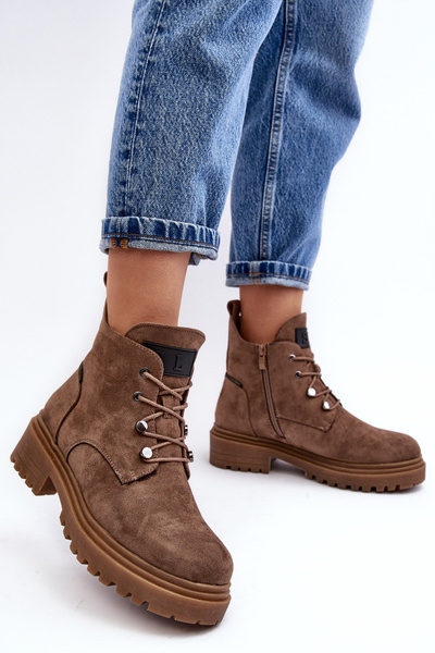 Women's Low Boots Insulated with Zip Dark Beige Cameronia