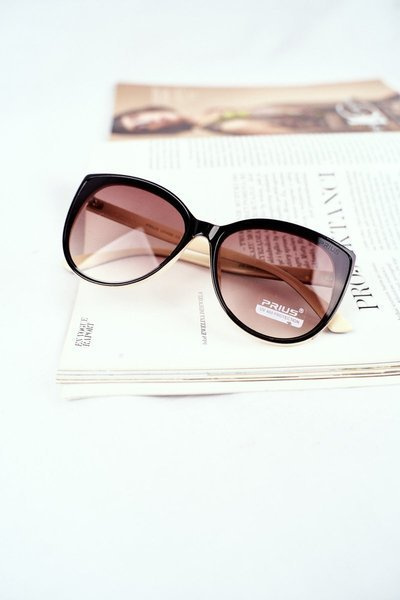 Black Beige Women's Sunglasses Prius PR-V26 Brown Glass Glitter