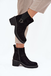 Women's Block Heel Ankle Boots with Buckle Black Nymera
