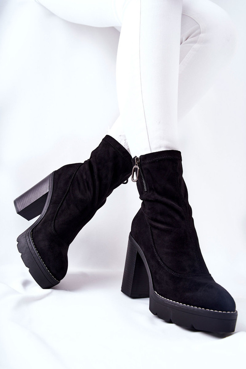 Suede Boots On Heel Black Marlevo